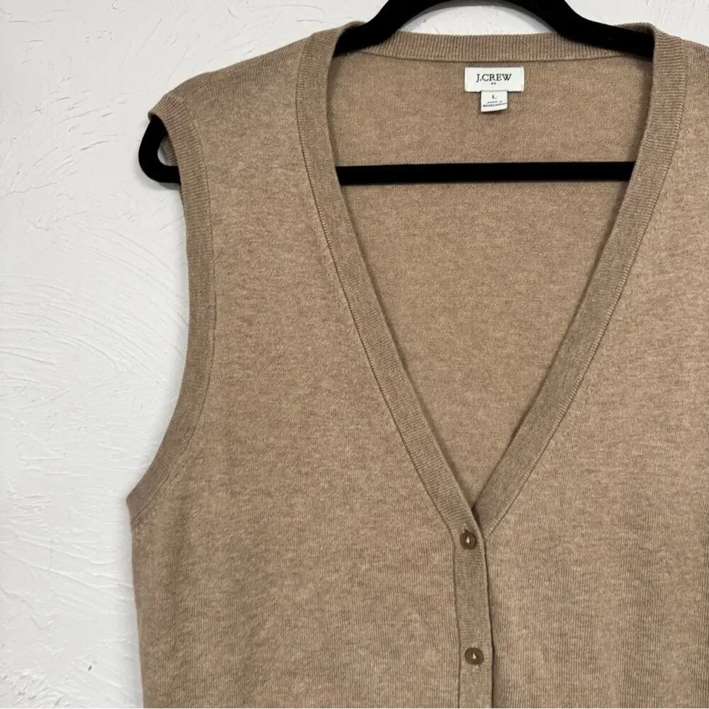 J Crew Tan Cotton Sweater Vest Womens L Preppy Dark Academia Classic Old Money